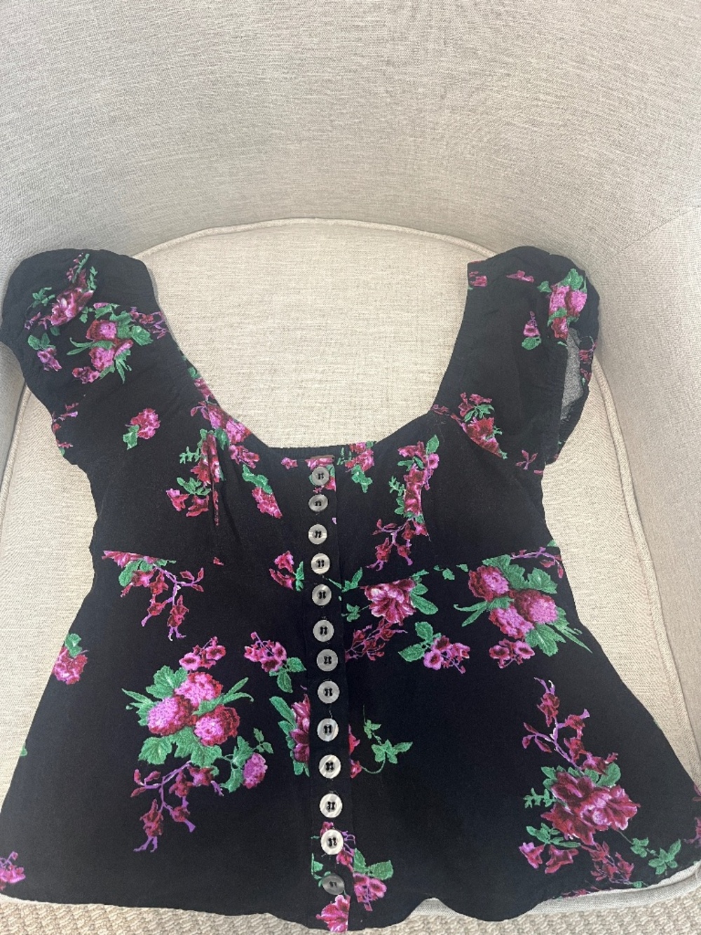 Free People Close To You Black Floral Blouse